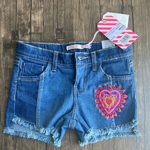 Billieblush Kids Blue Denim Shorts with Heart Embroidery